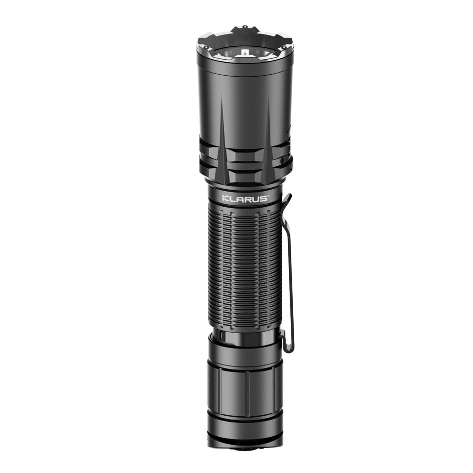 KLARUS XT12R heavy duty tactical flashlight with dual tail switches