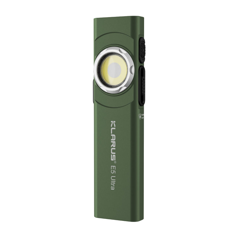 Klarus E5 Ultra flashlight with slim form factor and three light sources