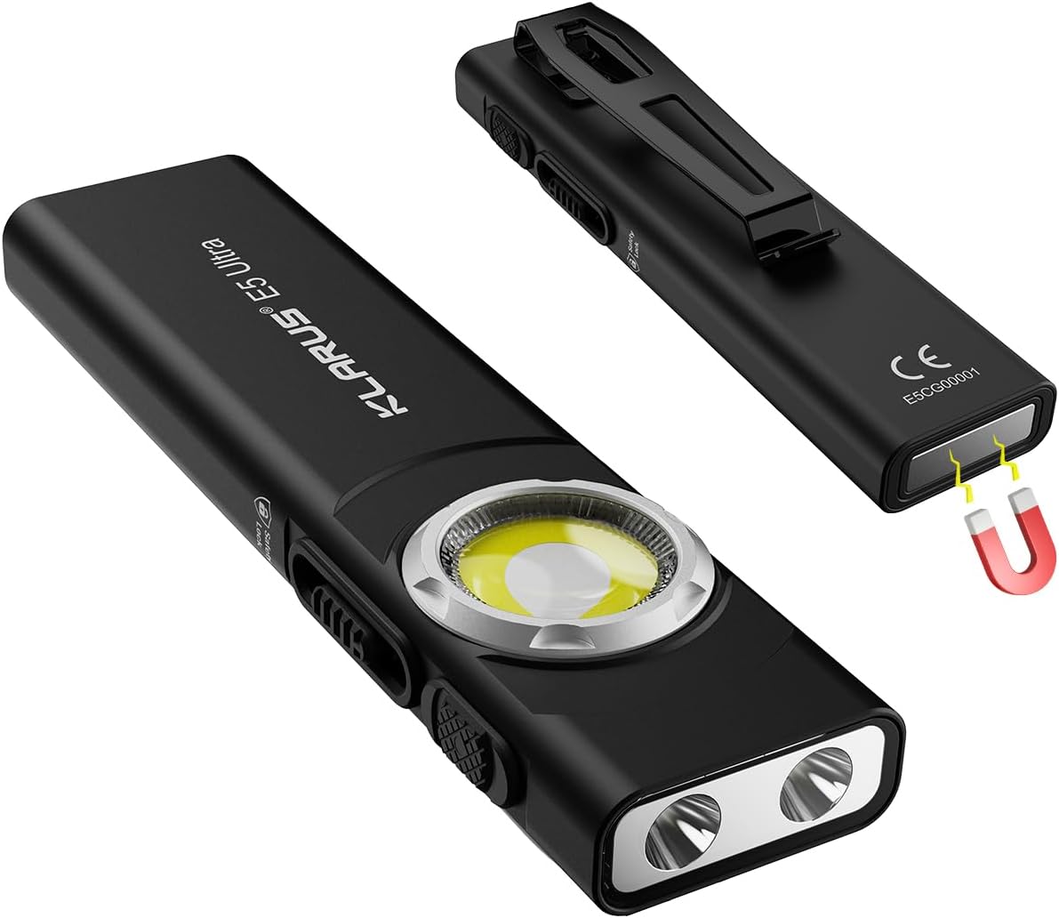 klarus E5 Ultra Pocket Flashlight: 850 Lumens EDC Flash Light Ultra-Thin, USB Rechargeable with Magnetic Tail & Clip, Bright Small Light for Hiking Camping