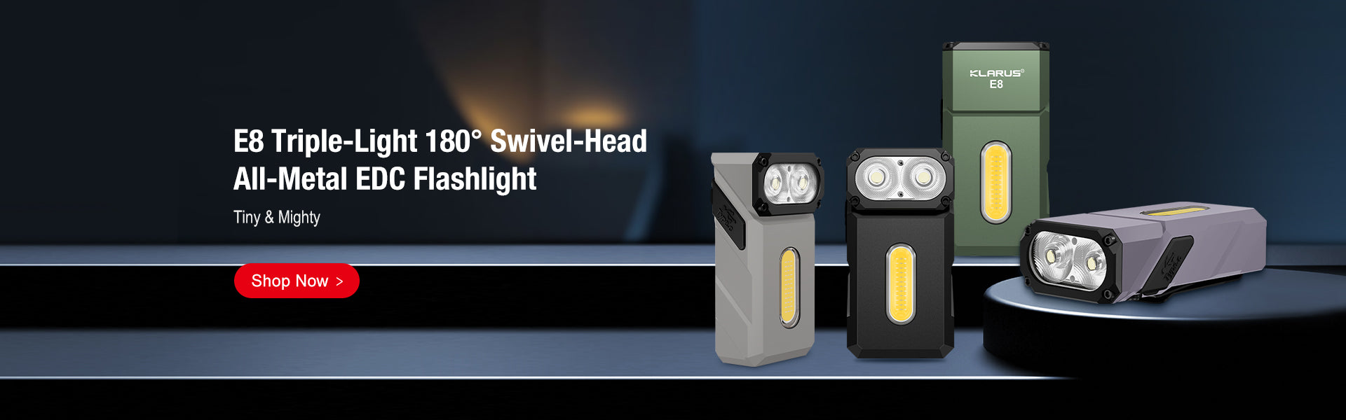 KLARUS E8 Triple-Light All-Metal Swivel-Head EDC Flashlight