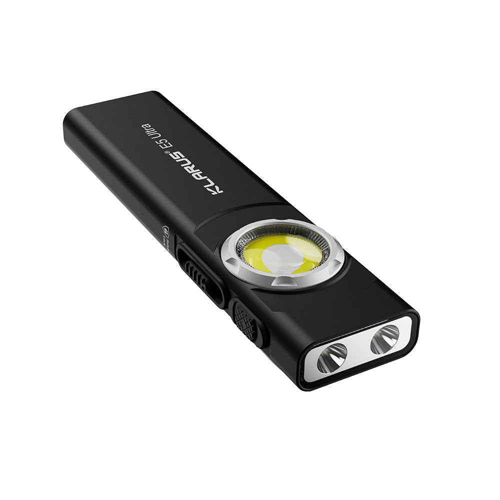 Klarus E5 Ultra portable flashlight with compact design and three LEDs